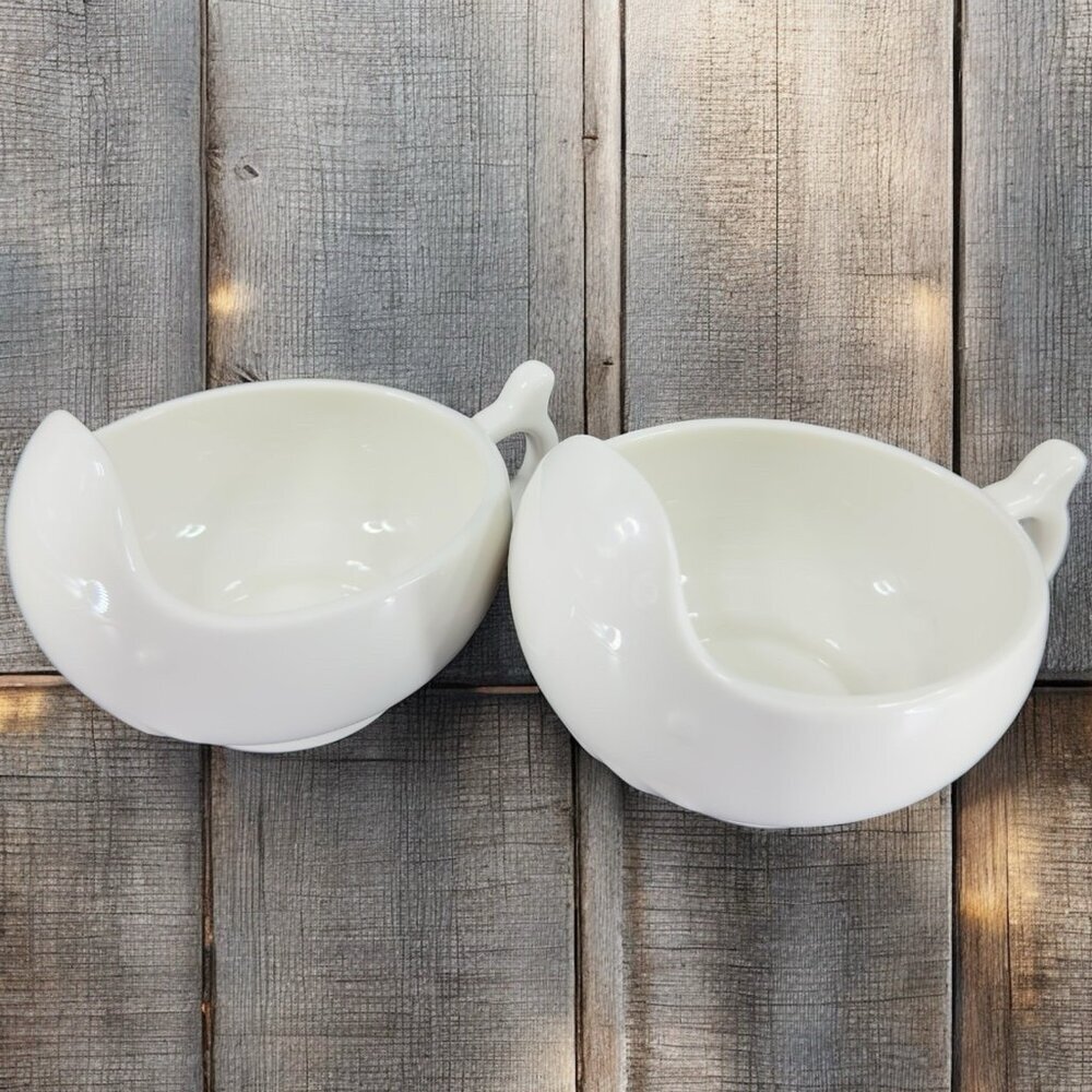 Dowan Shark Shaped‎ White Ceramic Dish Bowl Mug Set of 2 Whimsical Mugs Cups